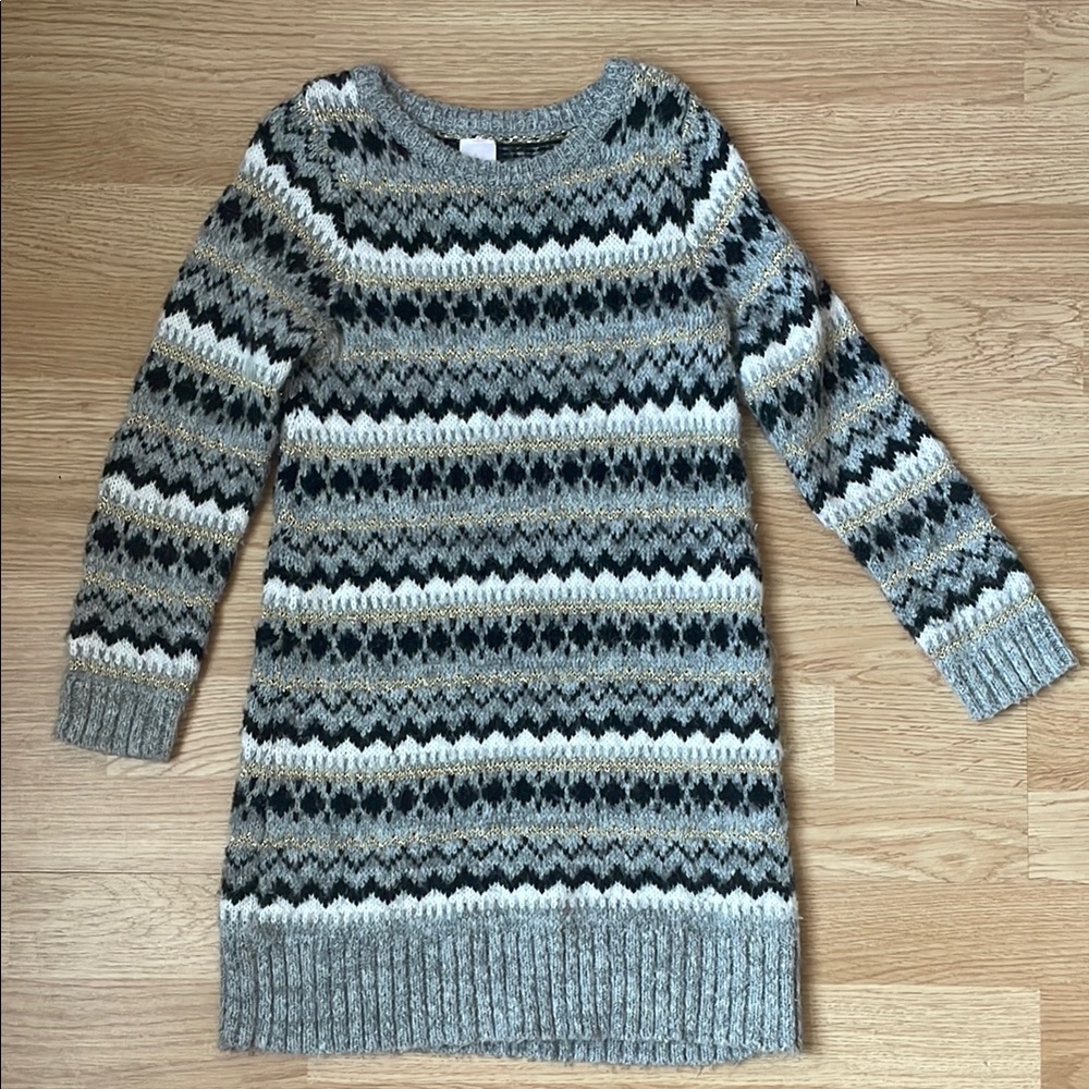 Girls, Gray Patterned Sweater Dress